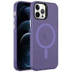 iPhone 12 Pro Max Kılıf Magsafe Şarj Özellikli Buzlu Transparan C-Pro Sert Kapak kılıf