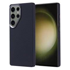 Samsung Galaxy S25 Ultra Kılıf Kablosuz Şarj Özellikli Karbon Fiber Görünümlü Nekst Kapak