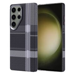 Samsung Galaxy S25 Ultra Kılıf Kablosuz Şarj Özellikli Karbon Fiber Görünümlü Nekst Kapak