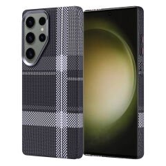 Samsung Galaxy S25 Ultra Kılıf Kablosuz Şarj Özellikli Karbon Fiber Görünümlü Nekst Kapak