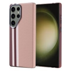 Samsung Galaxy S25 Ultra Kılıf Kablosuz Şarj Özellikli Karbon Fiber Görünümlü Nekst Kapak