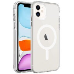 iPhone 11 Kılıf Magsafe Şarj Özellikli Buzlu Transparan C-Pro Sert Kapak kılıf