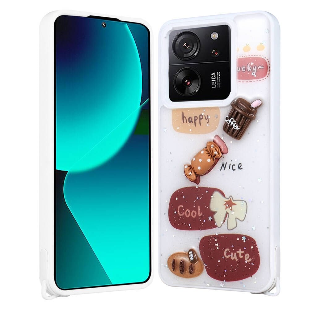 Xiaomi Mi 13T Kılıf Parlayan Simli Kabartma Figürlü Cevze Kapak
