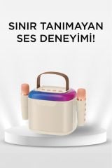 D51 Beyaz Çift Mikrofonlu Kablosuz Parti Hoparlörü