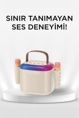 D51 Beyaz Çift Mikrofonlu Kablosuz Parti Hoparlörü