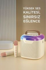 D51 Beyaz Çift Mikrofonlu Kablosuz Parti Hoparlörü