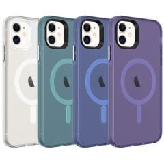 iPhone 12 Kılıf Magsafe Şarj Özellikli Buzlu Transparan C-Pro Sert Kapak kılıf