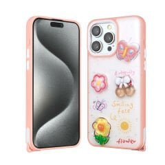 iPhone 15 Pro Max Kılıf Parlayan Simli Kabartma Figürlü Cevze Kapak