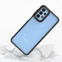 Samsung Galaxy A23 Kılıf Kamera Çıkıntılı Arkası Şeffaf Köşeleri Parlak Renkli Işlemeli Flora Kapak