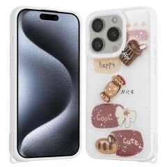 iPhone 15 Pro Kılıf Parlayan Simli Kabartma Figürlü Cevze Kapak