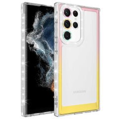 Samsung Galaxy S22 Ultra Kılıf Simli ve Renk Geçiş Tasarımlı Lens Korumalı Park Kapak