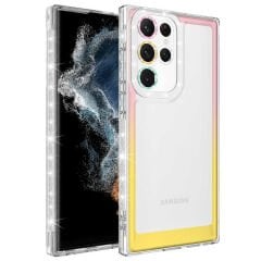 Samsung Galaxy S22 Ultra Kılıf Simli ve Renk Geçiş Tasarımlı Lens Korumalı Park Kapak