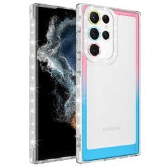 Samsung Galaxy S22 Ultra Kılıf Simli ve Renk Geçiş Tasarımlı Lens Korumalı Park Kapak