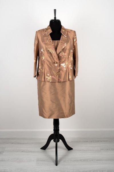 Özel Dikim - Tasarımcı Drita Kolsuz Elbise Çiçekli Ceket Takım