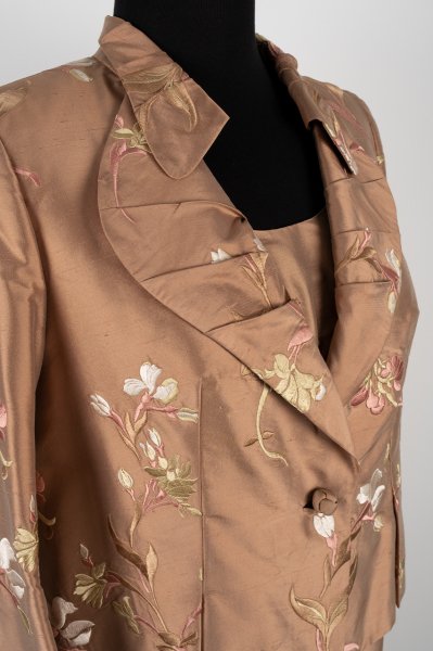 Özel Dikim - Tasarımcı Drita Kolsuz Elbise Çiçekli Ceket Takım