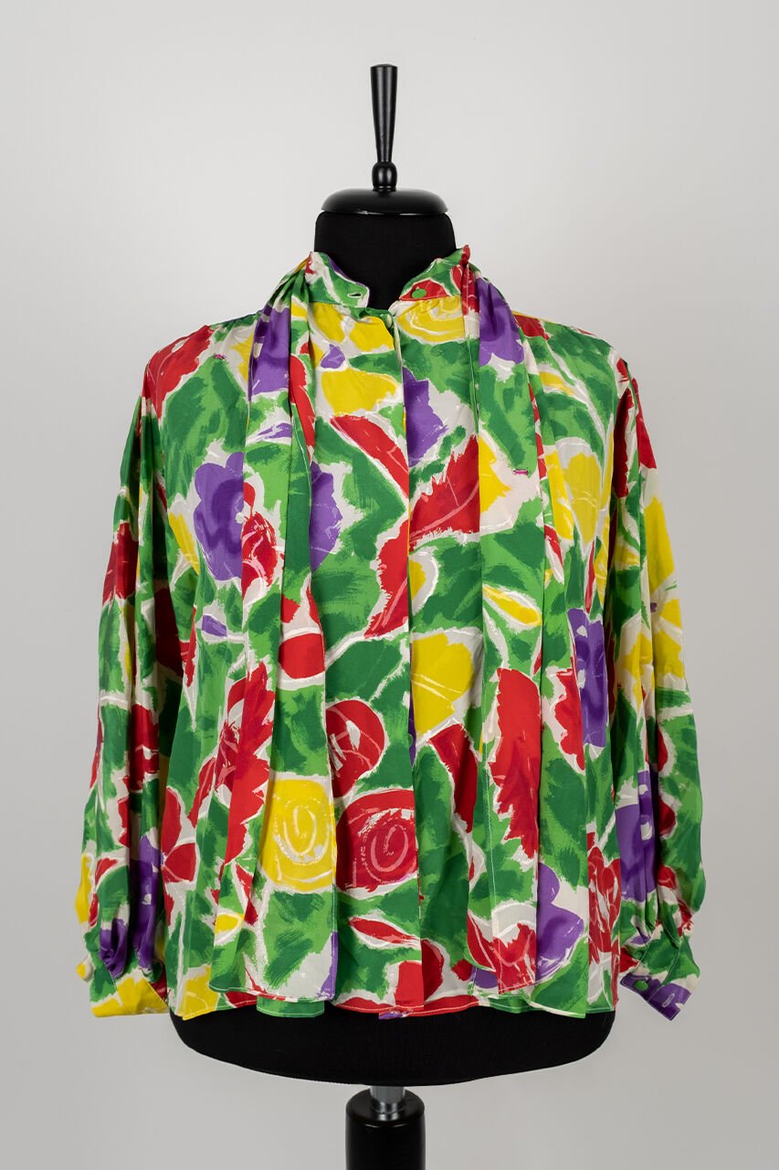 Fong Leng 80's Vintage Yakası Fularlı İpek Gömlek
