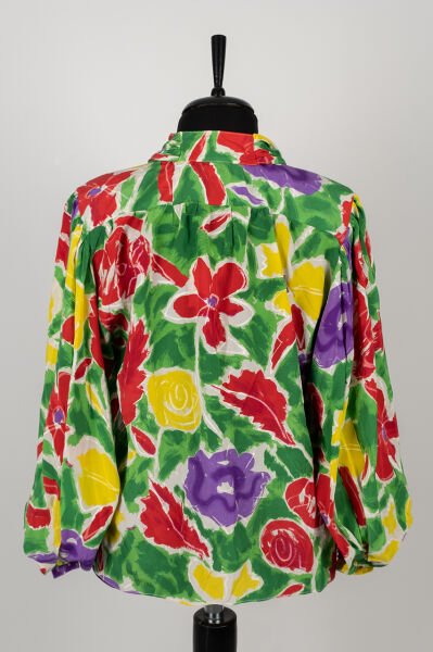 Fong Leng 80's Vintage Yakası Fularlı İpek Gömlek