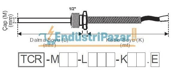 TCR-M06-L200-K04.J DALMA BOYU 200MM TÜP ÇAP 6 MM 1/2`` REKORLU 4MT KABLOLU BAYONET J TİPİ TERMOKUPL AISI304 EMKO