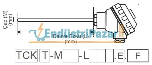 TCK-M16-L100.1.K DALMA BOYU 100MM TÜP ÇAPI 16MM KLEMENS TERMİNALLİ `K` TİPİ TERMOKUPL AISI304 EMKO