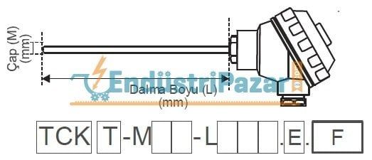 TCK-M22-L1000.2.K DALMA BOYU 1000MM TÜP ÇAPI 22MM KLEMENS TERMİNALLİ ÇİFT ELEMANLI `2*K` TİPİ TERMOKUPL AISI310 EMKO