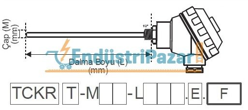 TCKRT-M08-L050.1.J DALMA BOYU 50MM TÜP ÇAPI 8MM TRANSMİTTERLİ 1/2`` REKORLU `J` TİPİ TERMOKUPL AISI304 EMKO