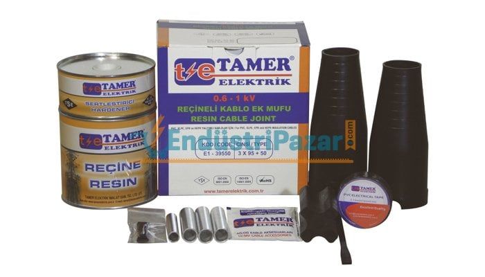 3*70+35 KABLO KESİTLİ BAKIR İLETKENLER İÇİN REÇİNELİ EK MUFU 0,6-1kV E1 37035 TAMER