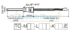 TC-M06-L030-K05.J DALMA BOYU 30MM TÜP ÇAPI 6 MM M12 KONNEKTÖRLÜ 5MT KABLOLU BAYONET J TİPİ TERMOKUPL EMKO