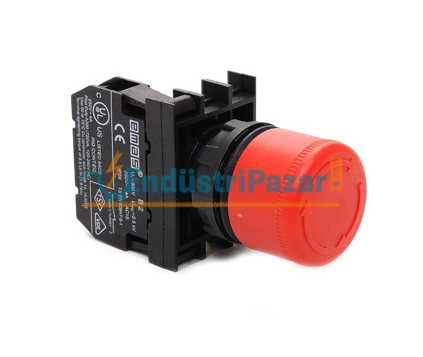 SİLİNDİRİK ACİL STOP BUTONU 1NK KIRMIZI 30mm B200E30 EMAS