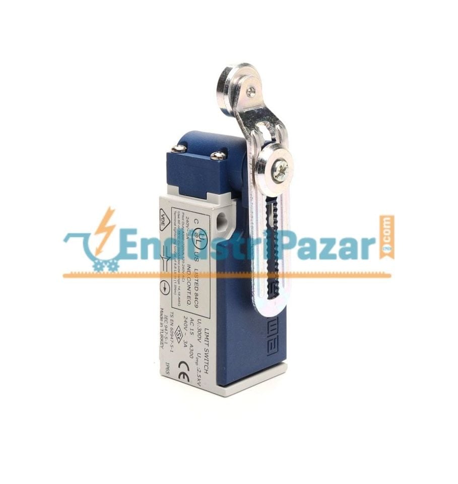 L5K13MEM124 AÇISAL HARKETLİ 18MM KIVRIMLI AYARLANABİLİR METAL MAKARALI DÖNER KOL SINIR ŞALTERİ EMAS