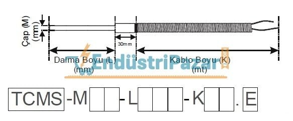 TCMS-M03-L100-K04.K 100MM TÜP BOYU ÇAP 3MM 4 METRE ÇELİK ÖRGÜ KABLOLU MİNERAL İZOLELİ BAYONET SONDA K TİPİ TERMOKUPL AISI310 EMKO