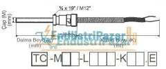 TC-M08-L012-K02.K DALMA BOYU 30MM TÜP ÇAPI 8 MM 1/4*19`` KONNEKTÖRLÜ 2MT KABLOLU BAYONET K TİPİ TERMOKUPL EMKO