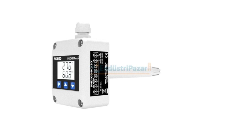 PMDL-D-H1/T1.1.0.2 Kanal Tipi Analog 0-10Vdc 159mm Dalma Boyu Nem + Sıcaklık Sensörü PRONEM MİDİ LCD EMKO