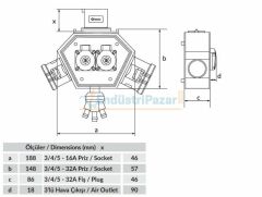 CEE Norm 3 Adet 3*16A + 2 Adet 1*16A + 3 Hava Çıkışlı Box IP44 BX1-0222-2113 BEMİS