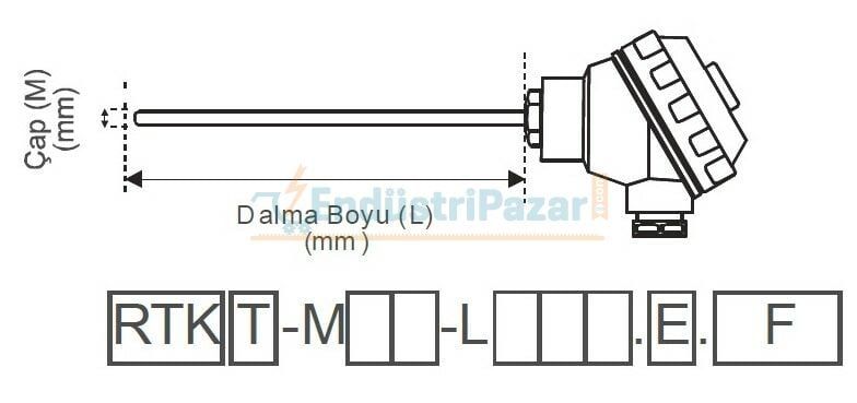 RTKT-M08-L250.1 DALMA BOYU 250MM ÇAP 8MM KAFALI TİP PT-100 TRANSMİTTERLİ AISI316 EMKO