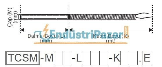 TCSM-M06-L100-K04.J 100MM TÜP BOYU ÇAP 6MM 4 METRE ÇELİK ÖRGÜ KABLOLU STANDART BAYONET SONDA J TİPİ TERMOKUPL AISI304 EMKO