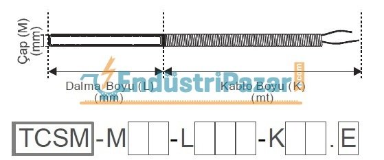 TCSM-M06-L100-K05.J 100MM TÜP BOYU ÇAP 6MM 5 METRE ÇELİK ÖRGÜ KABLOLU STANDART BAYONET SONDA J TİPİ TERMOKUPL AISI304 EMKO