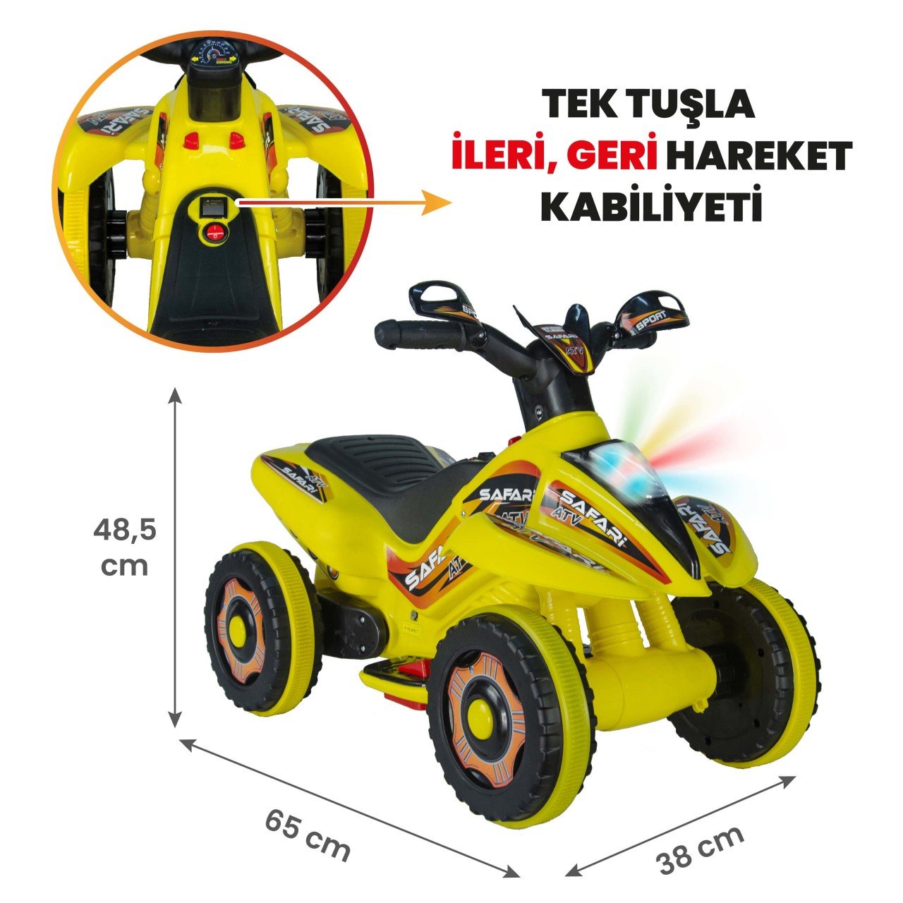 Uj Toys Müzikli ve Led Işıklı Akülü Atv 6V Safari-Sarı