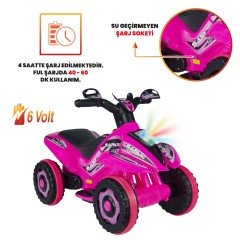 Uj Toys Müzikli ve Led Işıklı Akülü Atv 6V Safari-Pembe