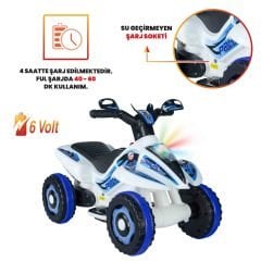 Uj Toys Müzikli ve Led Işıklı Akülü Atv 6V Safari-Beyaz Polis