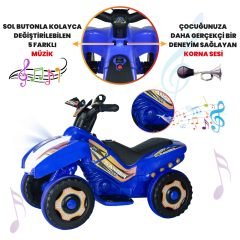Uj Toys Müzikli ve Led Işıklı Akülü Atv 6V Ranger-Mavi