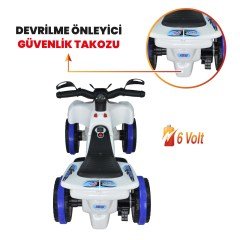 Uj Toys Müzikli ve Led Işıklı Akülü Atv 6V Ranger-Beyaz Polis