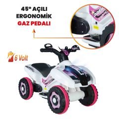 Uj Toys Müzikli ve Led Işıklı Akülü Atv 6V Ranger-Beyaz Prenses