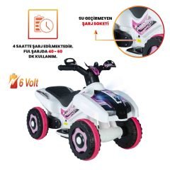 Uj Toys Müzikli ve Led Işıklı Akülü Atv 6V Ranger-Beyaz Prenses