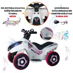 Uj Toys Müzikli ve Led Işıklı Akülü Atv 6V Ranger-Beyaz Prenses