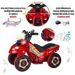 Uj Toys Müzikli ve Led Işıklı Akülü Atv 6V Karınca-Kırmızı