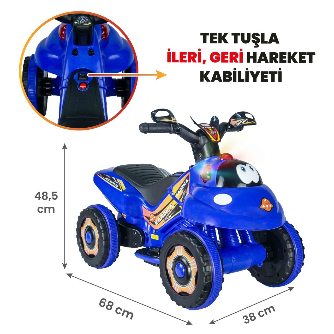 Uj Toys Müzikli ve Led Işıklı Akülü Atv 6V Karınca-Mavi