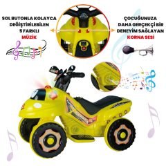 Uj Toys Müzikli ve Led Işıklı Akülü Atv 6V Karınca-Sarı