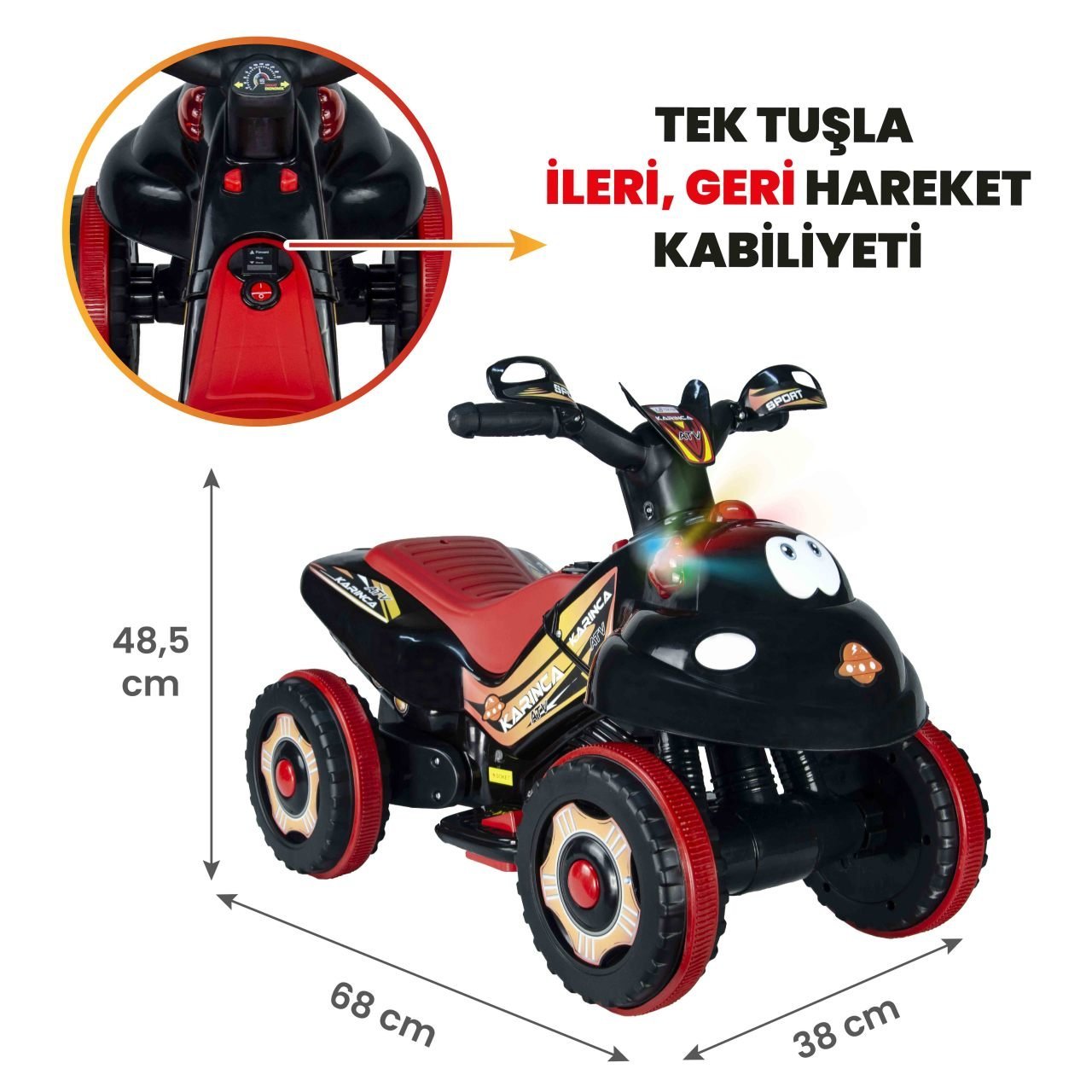 Uj Toys Müzikli ve Led Işıklı Akülü Atv 6V Karınca-Siyah