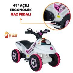 Uj Toys Müzikli ve Led Işıklı Akülü Atv 6V Karınca-Beyaz Prenses