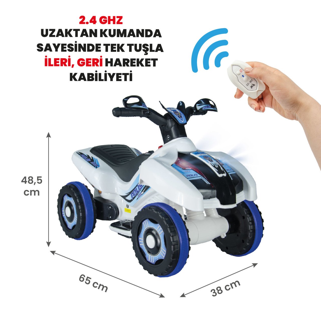 Uj Toys Uzaktan Kumandalı Akülü Atv 6V Ranger-Beyaz Polis